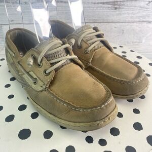 Sperry Shoes Womens 7 M Tan Leather Top Sider Casual Sneakers Boat Preppy Lake